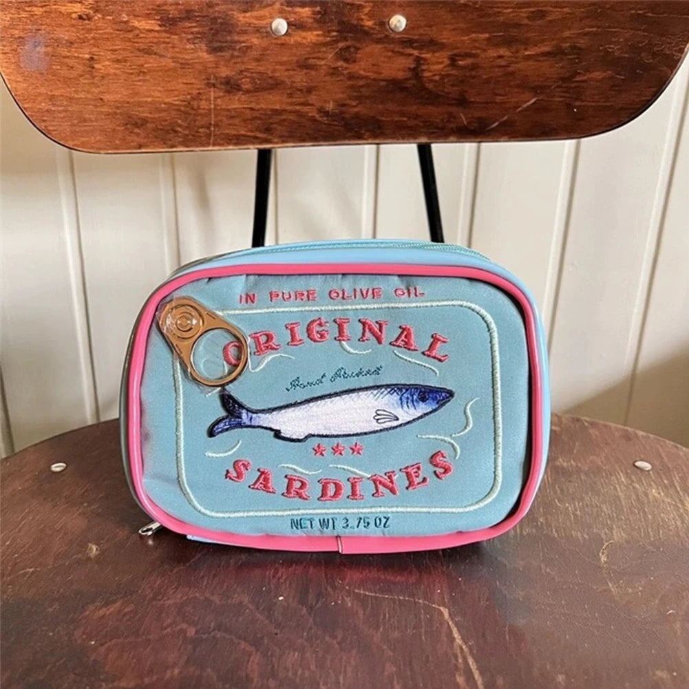 Canned Sardines Women Travel Cosmetic Bag Cute Toiletry Bag Creative Portable Fashion Zipper Multi-Function for Weekend Vacation