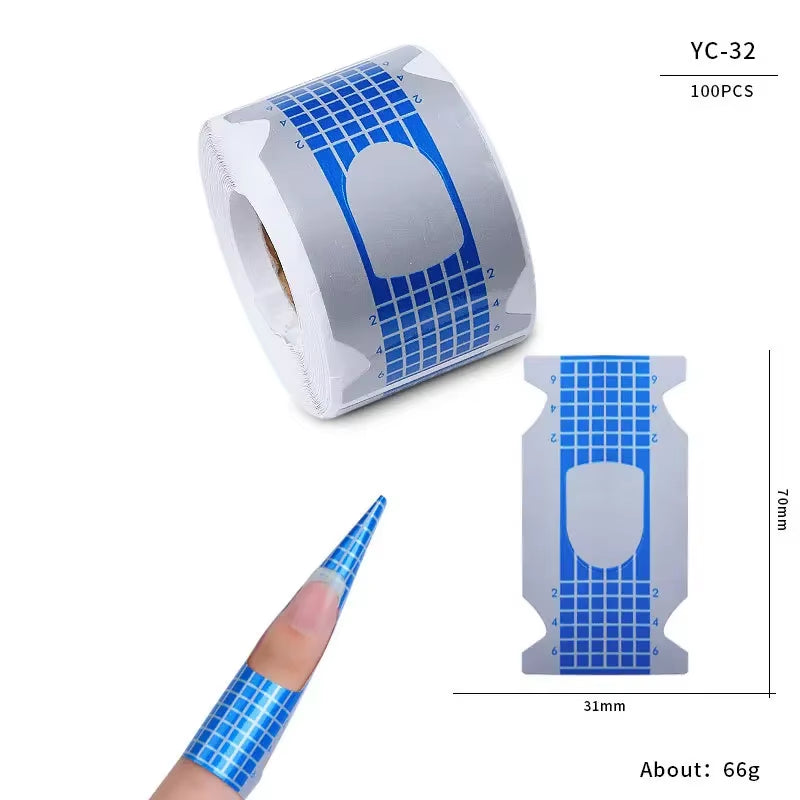 100Pcs Nails Art UV Gel Tips Extension Builder Form Acrylic French Printed Nail Tip Extension Stencil Stickers for Manicure Tool