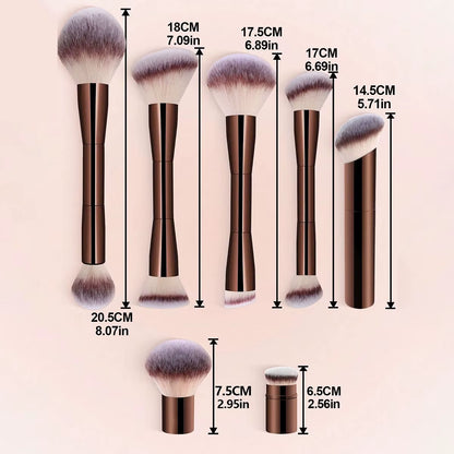 7Pcs Professional Makeup Brush Set, Includes: 4Pcs Dual-Ended Face Brushes, 1Pc Angled Brush, 1Pc Short Handle Foundation Brush,