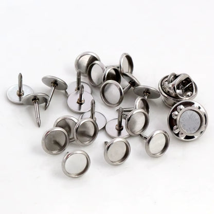 10Pcs/ Lot 6/8/10/12/14/16/18/20/25Mm Stainless Steel Material Brooch Style Cabochon Base Cufflink Spacer Settings Tie Tack Pins