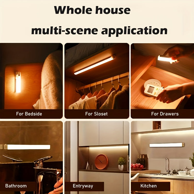 Rechargeable Motion Sensor LED Light Strip with Human Body Detection, Magnetic Adhesive & USB-Powered Smart Lighting - Cordless Floor/ Ceiling/ Wall Light for Kitchen, Wardrobe, Stairs, Hallway - Energy-Efficient LED Tube Lig Beauty Fashion