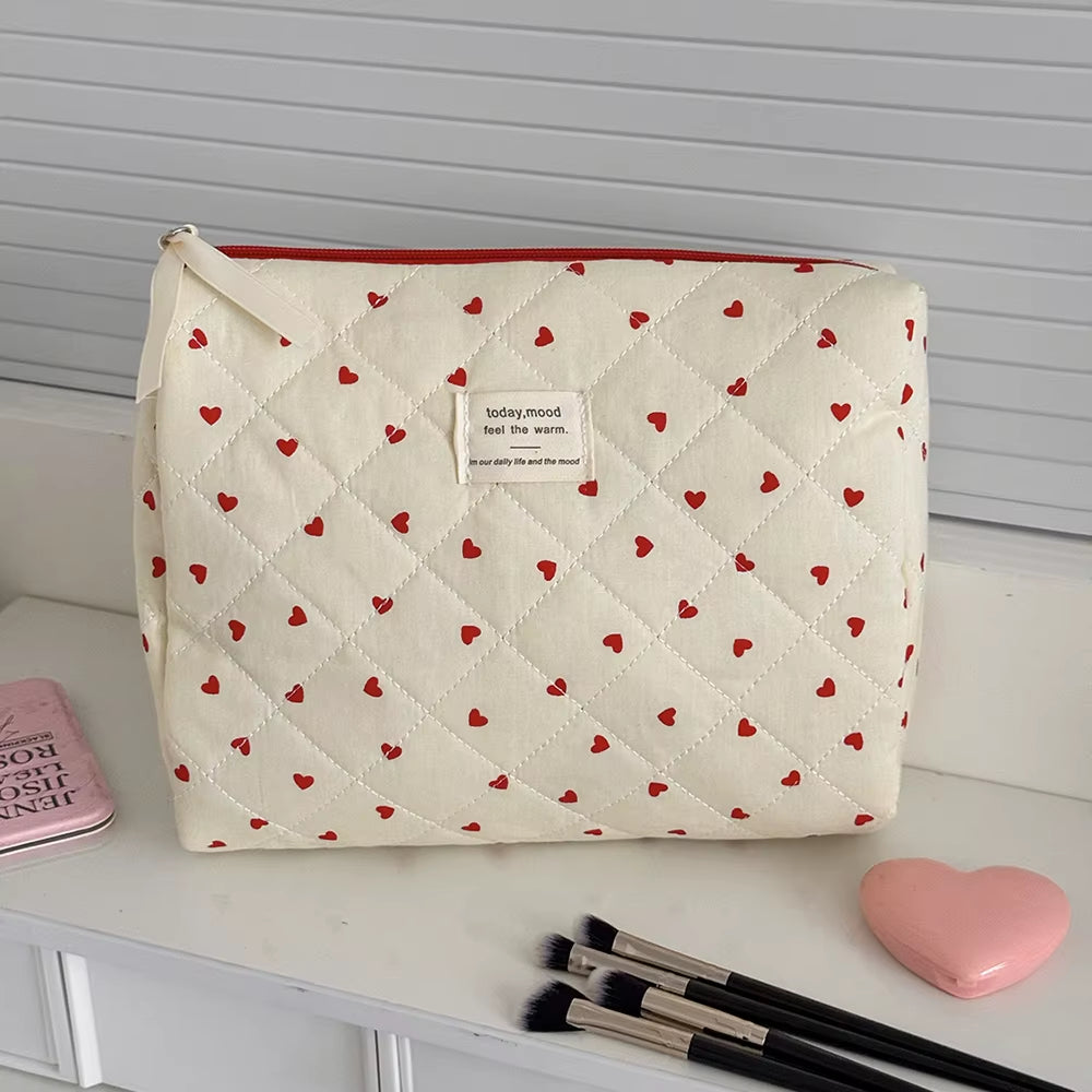 Fashion Ins Heart Women Quilting Makeup Bag Large Capacity Toiletry Cosmetic Storage Pouch Handbag Ladies Zipper Makeup Bag
