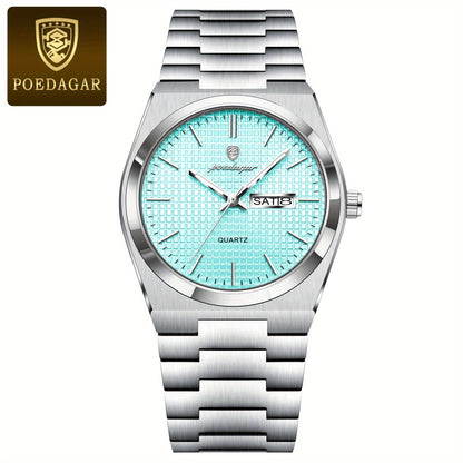 POEDAGAR Men's Luxury Sport Watch, Military Luminous Date Week, Stainless Steel Quartz, Casual Style, Pointer Display, Electronic Movement, Zinc Alloy Case, Stainless Steel Band, Round Dial Beauty World Shop