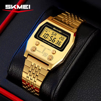 2460 Mens Wristwatches Stainless Steel Sport Luxury Retro LED Electronic Waterproof Digital Watch for Men Reloj Hombre