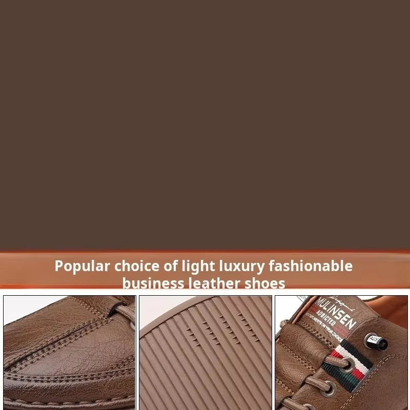 Men'S Casual Shoes Spring Autumn Depressurized Breathable Lacefree Leather Shoes Super Soft and Wear-Resistant Men'S Board Shoes