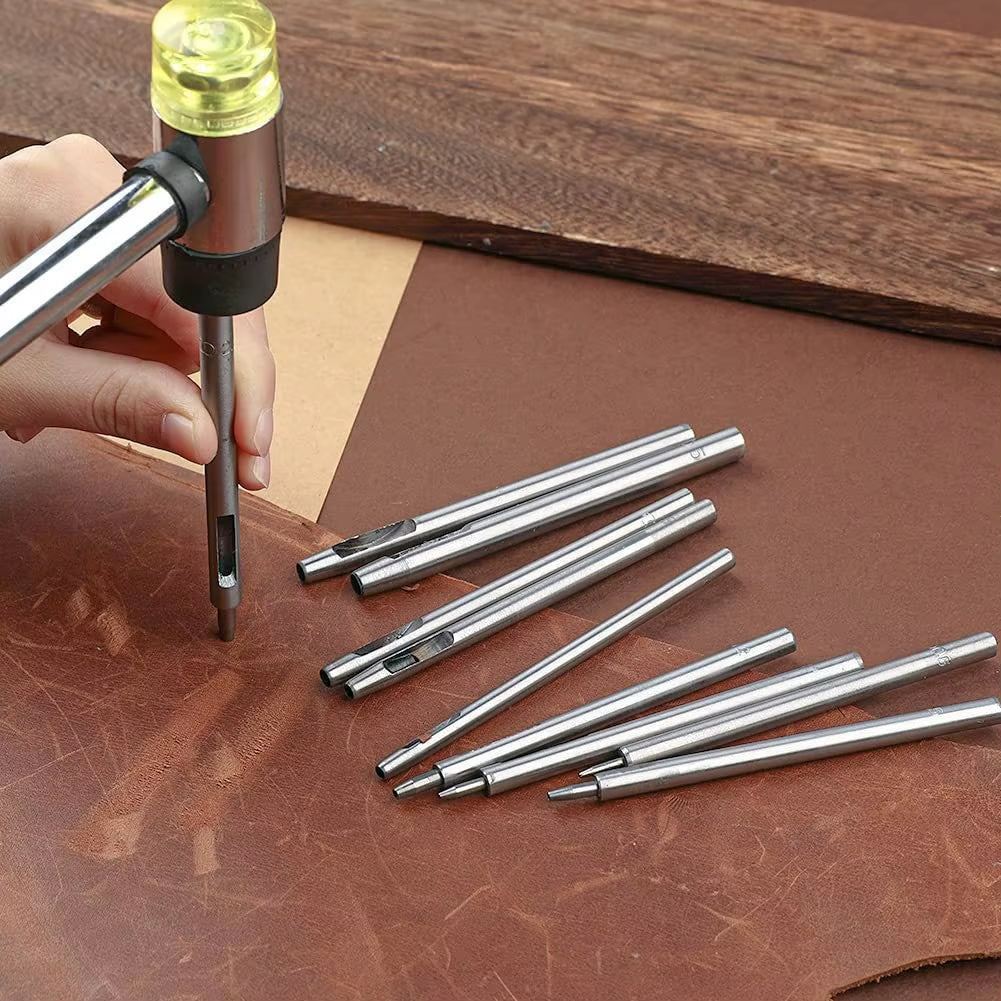 WUTA 5-15 Pcs Kit Hollow Punch Set round Hole Punch Tool Steel Leather Craft Working for Watch Band,Fabric,Plastics,Gasket Belt