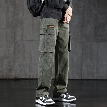 New Men'S Loose Cargo Jeans Outdoor Paratrooper Straight Pants Fashionable Stretch Loose Wide Leg Pants Large Size 4XL 5XL
