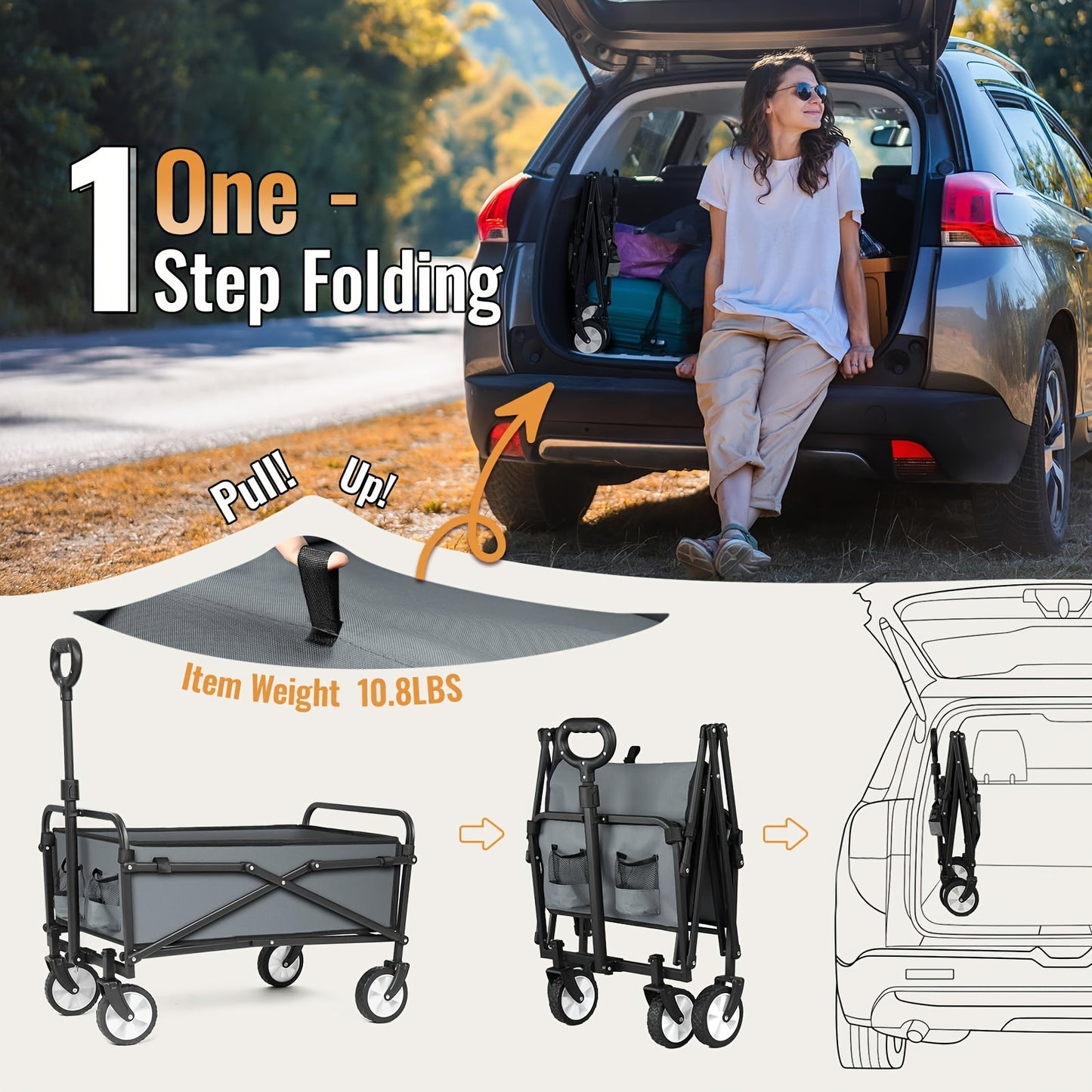 200LBS/230LBS Weight Wagon Cart Foldable, Collapsible Folding Wagon With All-Terrain Wheels & Adjustable Handle, Portable Heavy Duty 200LBS Weight Capacity For Grocery Shopping, Sport, Camping, Garden, Outdoor Use Beauty World Shop