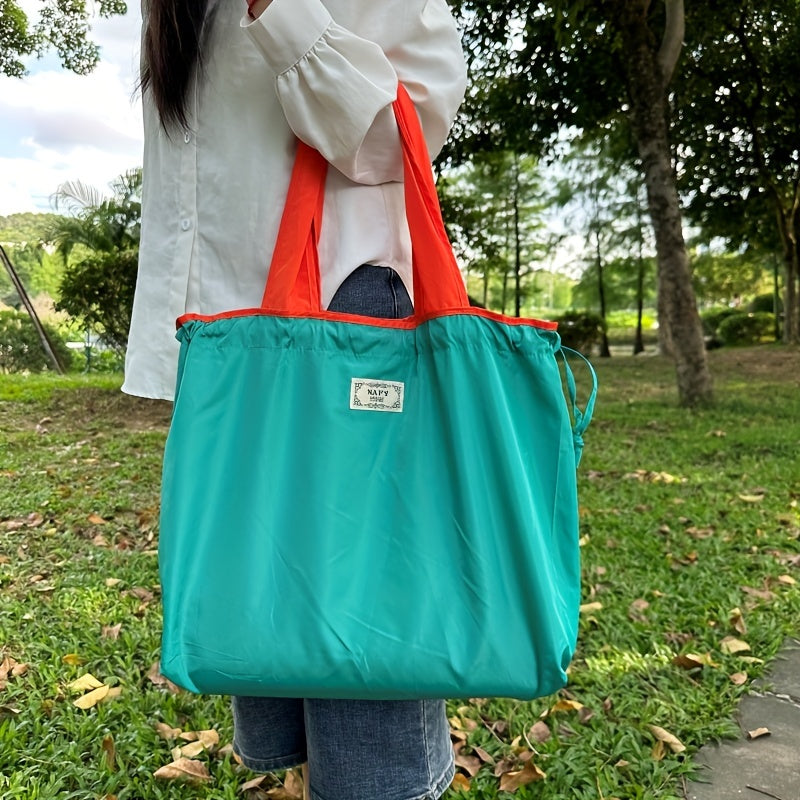 Foldable Drawstring Grocery Shopping Bag, Large Capacity Shoulder Tote for Sports, Travel, and Everyday Use Beauty Fashion