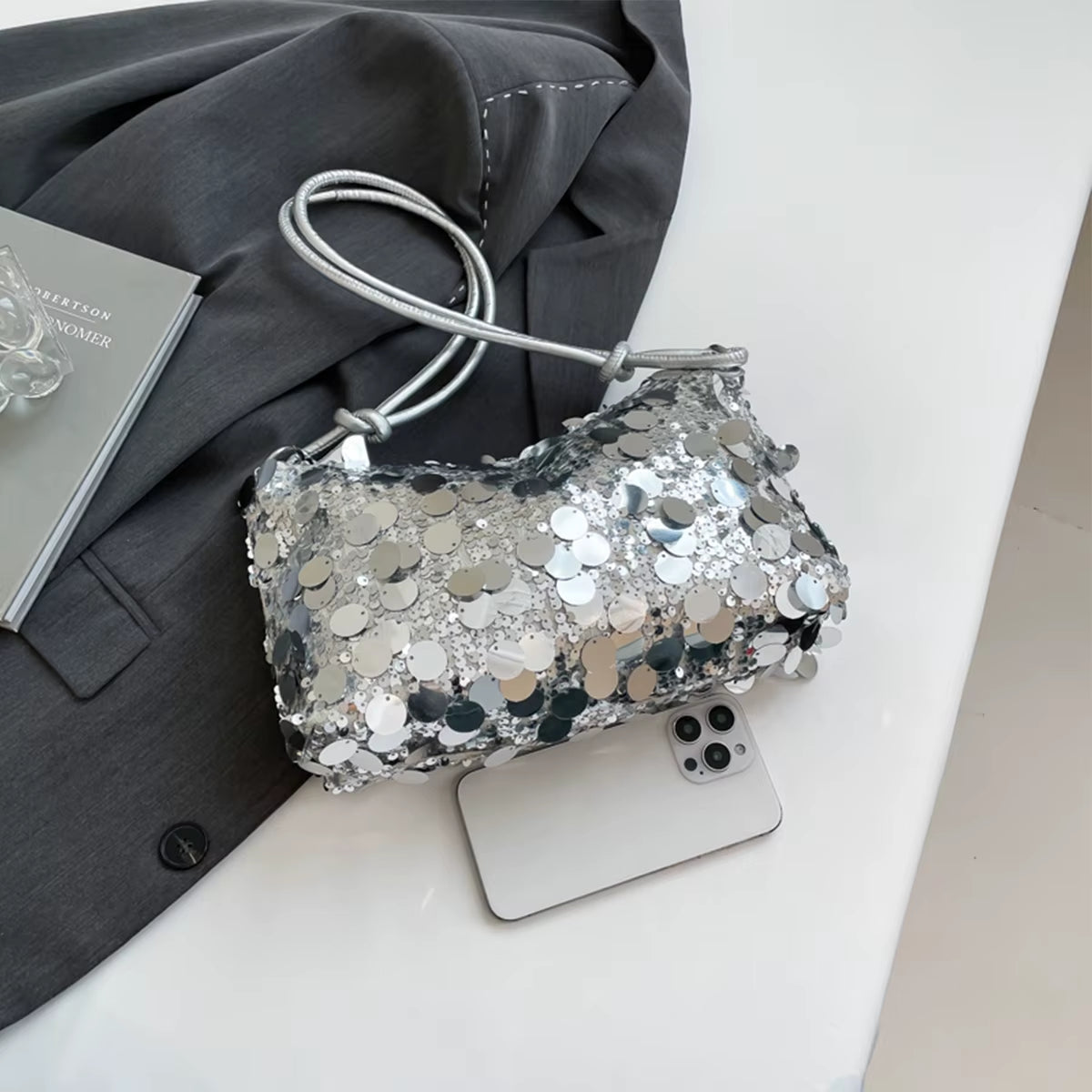 Women'S Sparkling Sequin Evening Shoulder Bag Glittering Gold Silver Secure Zipper Shiny Party Bag for Dinner Ball Handbag