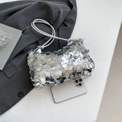 Women'S Sparkling Sequin Evening Shoulder Bag Glittering Gold Silver Secure Zipper Shiny Party Bag for Dinner Ball Handbag
