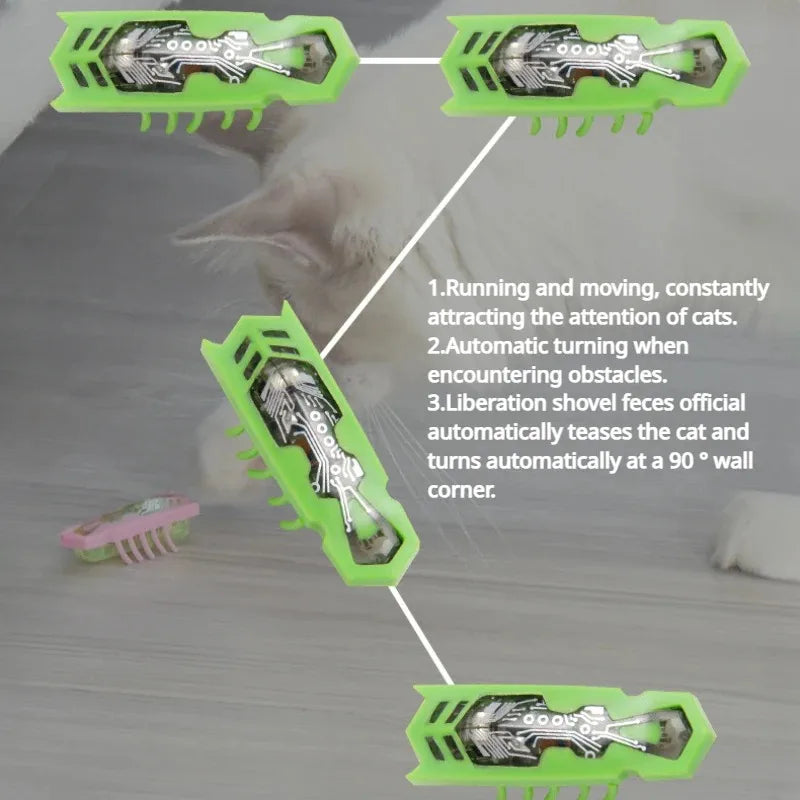 Cat Toys Light-Up Electric Worms Pet Interactive Puzzle Mouse Beetles Automatic Flip to Avoid Obstacles Teasing Cat Pet Toys