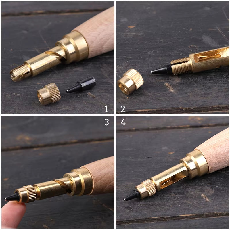 Hole Punch Screw Removable Book Drill Auto with 6 Size Tip 1.5-4Mm Automatic Belts Screw Punch Leather Tool
