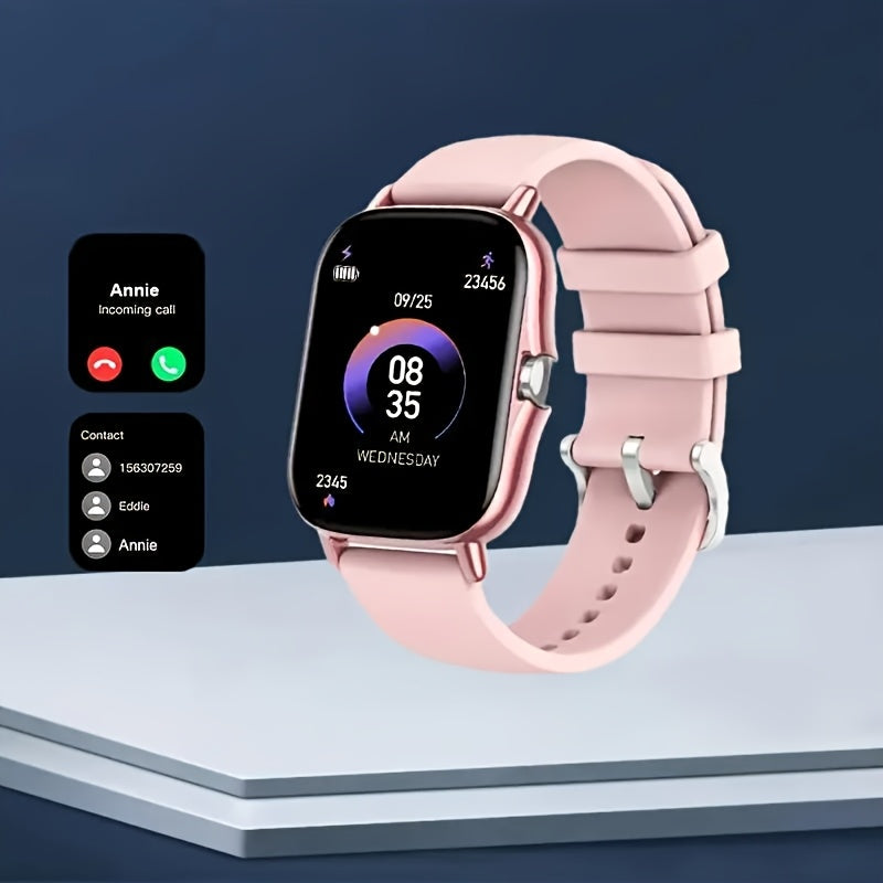 Smart Watch with Wireless Calling, Music Playback & Voice Assistant - Pink Silicone Strap, Dual Display, Remote Photo Control, Wireless, Compatible with Android/iPhone, Unisex Sport Watch for Men & Women, Ideal Gift for Holid