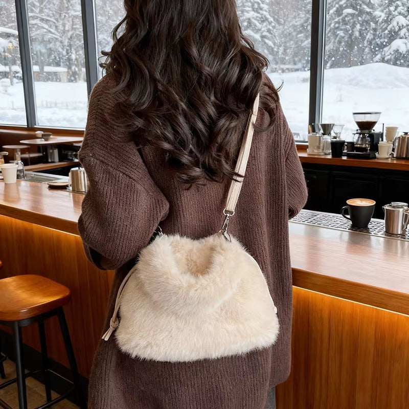 New Trendy Fluffy Commuter Simple Crossbody Bags for Women Fashion Shoulder Handle Storage Bag Texture and Versatile Bucket Bag