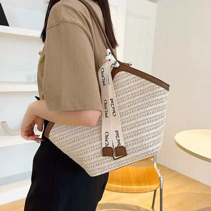 Straw Beach Bag Vintage Handmade Woven Shoulder Bag Raffia Circle Rattan Bags Bohemian Summer Vacation Casual Bags