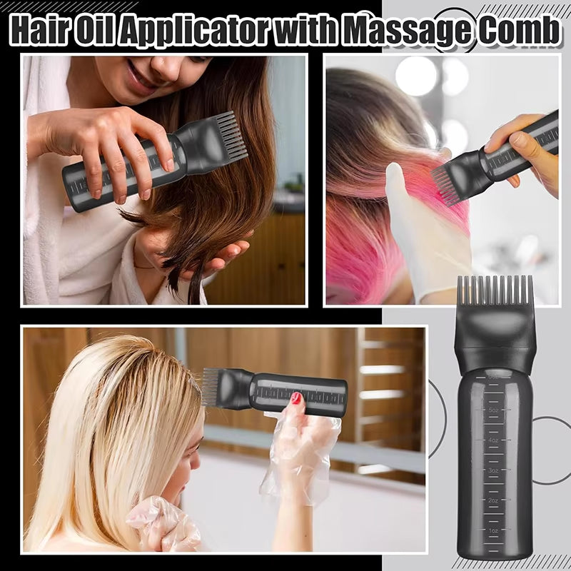 3-Pcs Plastic Refillable Continuous Spray Bottles, Root Comb Applicator Bottle & Squeeze Bottle Set Dye Hair Oil Applicator
