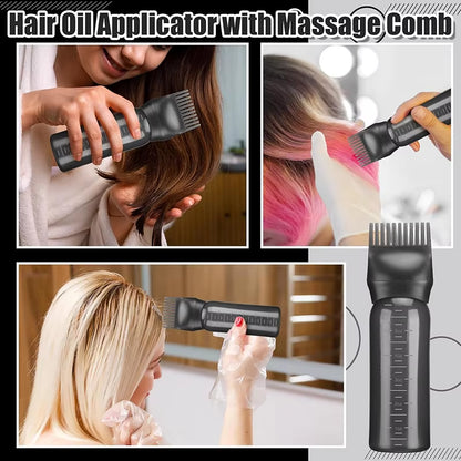 3-Pcs Plastic Refillable Continuous Spray Bottles, Root Comb Applicator Bottle & Squeeze Bottle Set Dye Hair Oil Applicator