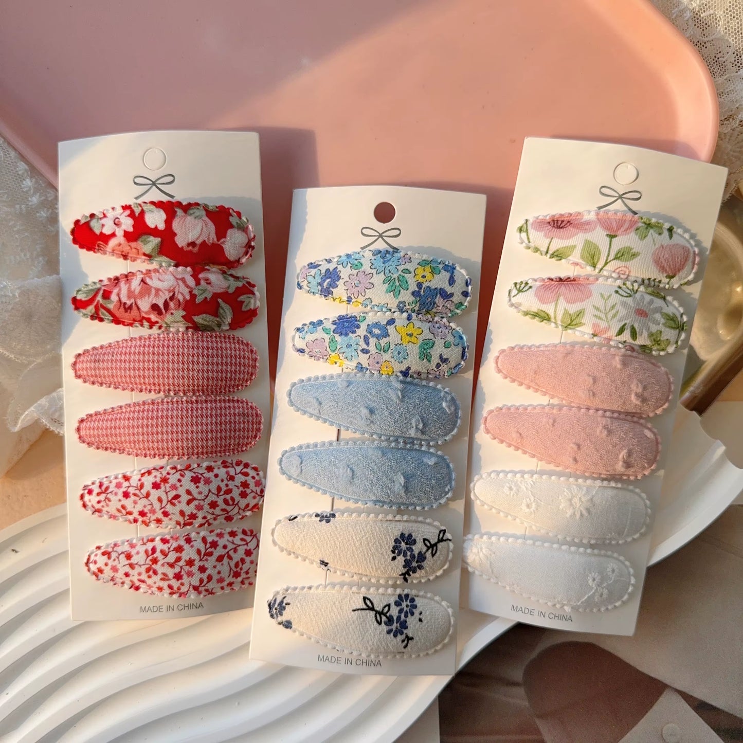 6Pcs/Set Fresh Print Cotton Alloy Hair Clips for Kids Fabric Plaid BB Hairpins Girl Hairgripe Headwear Baby Hair Accessories