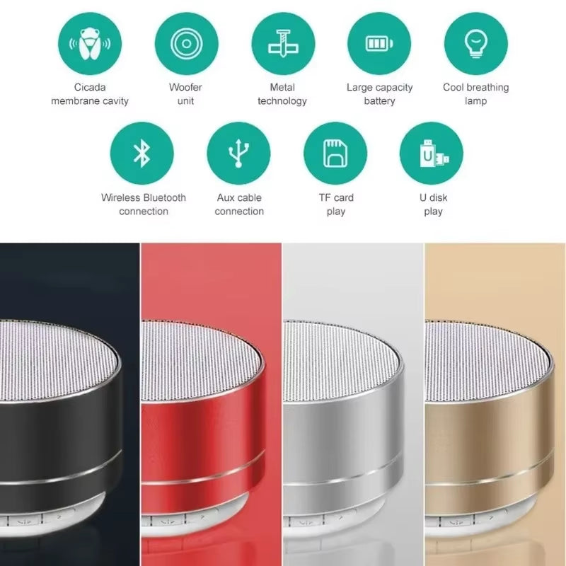 A10 Mini Bluetooth Speaker - Steel Cannon Bass, Stereo Sound, Portable for Outdoor/Gift