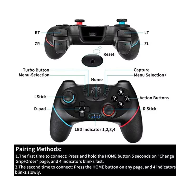 Adjustable Turbo Wireless Controller for Switch/Ns Lite/Pc - 6-Axis Vibration Gamepad