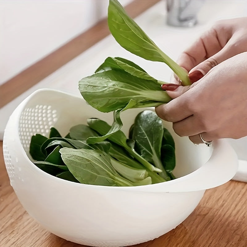 1pc Multi-Functional Kitchen Washing Basket Basin - Food-Safe Plastic with Drain Holes for Efficient Draining, Rinsing Rice, Vegetables & Fruits - Space-Saving Design for Small Kitchens & Dishwashing Beauty Fashion
