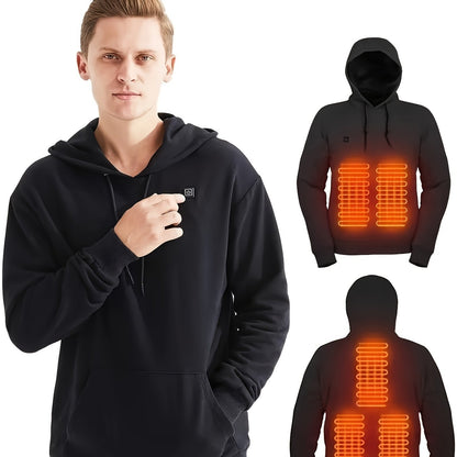 5 Heating Zones Heated Hooded Sweatshirt For Men – Autumn/Winter Outdoor Sport Pullover With Kangaroo Pocket – Battery Pack Not Included Beauty World Shop