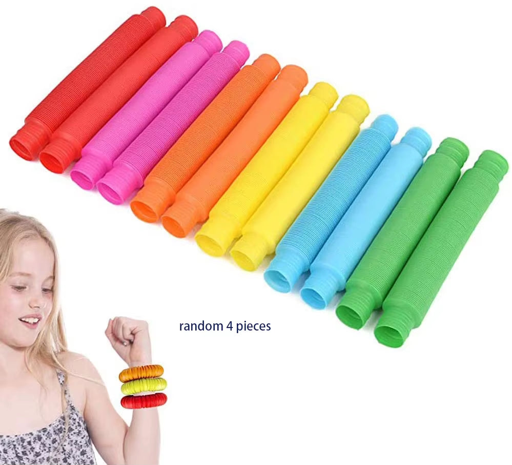4 Pack Pop Tube Sensory Fidget Toy 4Pcs Random Colorful Heavy-Duty for Construction Educational Toys for Stress Autism ADHD