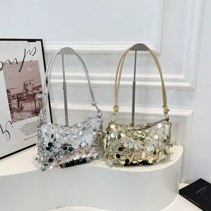 Women'S Sparkling Sequin Evening Shoulder Bag Glittering Gold Silver Secure Zipper Shiny Party Bag for Dinner Ball Handbag