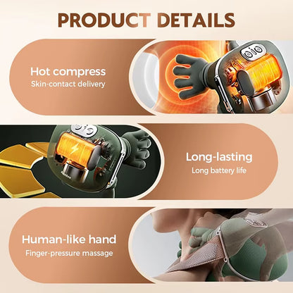 Neck Massager with Real Hand Simulation Wireless Portable Neck and Back Massager 4D Kneading Massage Design for Pain Relief