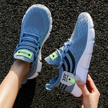 Women's Breathable Knit Platform Sneakers, Casual Lace Up Outdoor Shoes, Comfortable Low Top Sport Shoes Plus Size Beauty World Shop