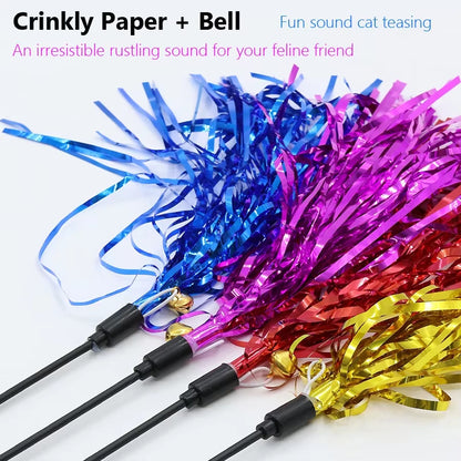 5Pcs Colorful Ribbon Cat Toy Wand Funny Kitten Rod Teaser Plastic Stick for Pet Cats Interactive Toys