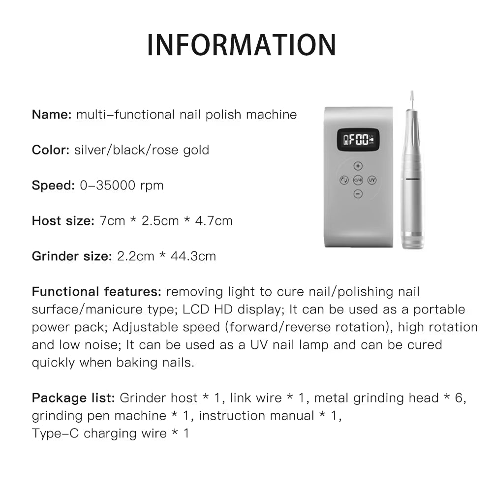 2 in 1 35000Rpm Rechargeable Nail Machine Uv Lamp Nail Dryer Nail Drill Machine Electric Nail File Led Display Manicure Machine