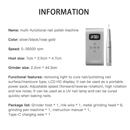 2 in 1 35000Rpm Rechargeable Nail Machine Uv Lamp Nail Dryer Nail Drill Machine Electric Nail File Led Display Manicure Machine