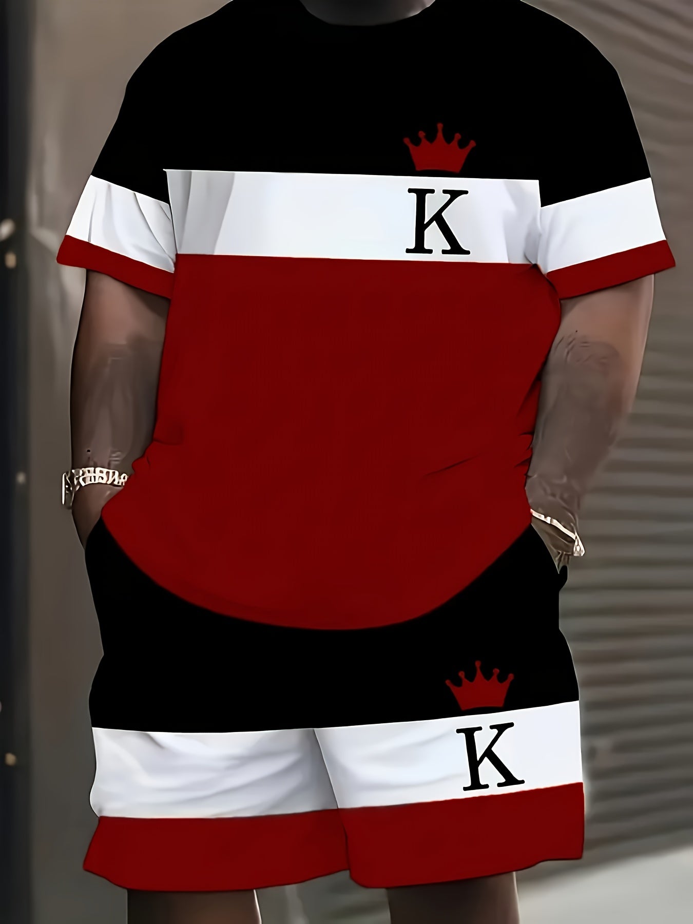 [Plus Size 3D Print Sport Set] Men's Plus Size 3D Digital Print Casual Sport T-Shirt and Shorts Set | Sweat-Resistant, All-Season, Regular Fit, Crew Neck, Slight Stretch Fabric | Suitable for Daily Wear, Outings, Sports, Camp