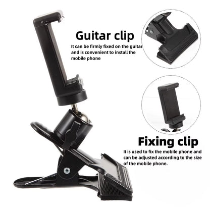 Guitar Head Clip Mobile Phone Holder Live Broadcast Bracket Stand Tripod Clip Head for Mobile Phones, Action Cameras