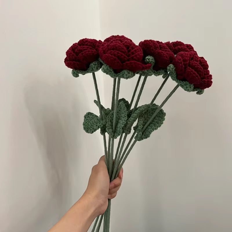 1PC Modern Elegance Simulation Flower Home Decoration Dining Table Knitted Rose Single Bouquet Wedding Artificial Flower