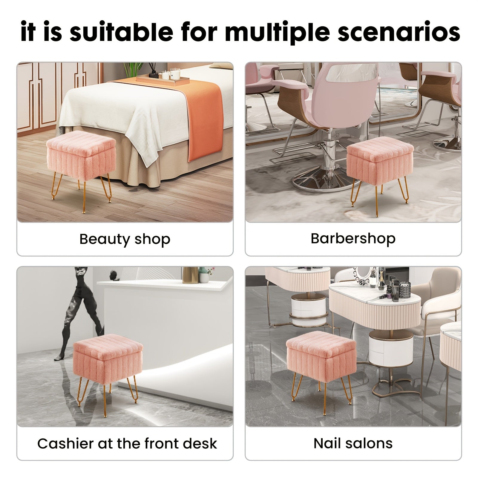 Vanity Storage Ottoman Chair, Makeup Vanity Chair With Metal Legs & Soft Faux Fur Surface, Flip Top Foot Rest With Soft Padded Seat For Bedroom Living Room Beauty World Shop