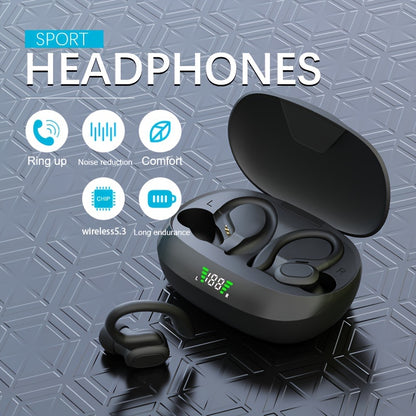 Wireless Earbuds, Open Ear 5.4 Headphones With Ear Hooks, Built-in Mic LED Display 24H Playtime Charging Case, For Running Fitness, Sport Over Earphones, Black
