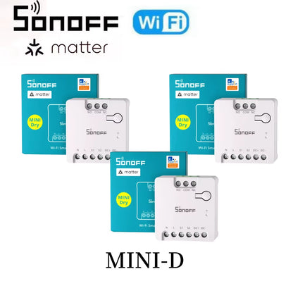 MINI-D MINI Dry Wi-Fi Matter Smart Switch Switch Dry Contact Relay DC Low Power Motor for Garage Door Boiler via Ewelink
