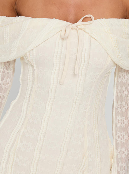 Colettie Long Sleeve Mini Dress Cream Princess Polly