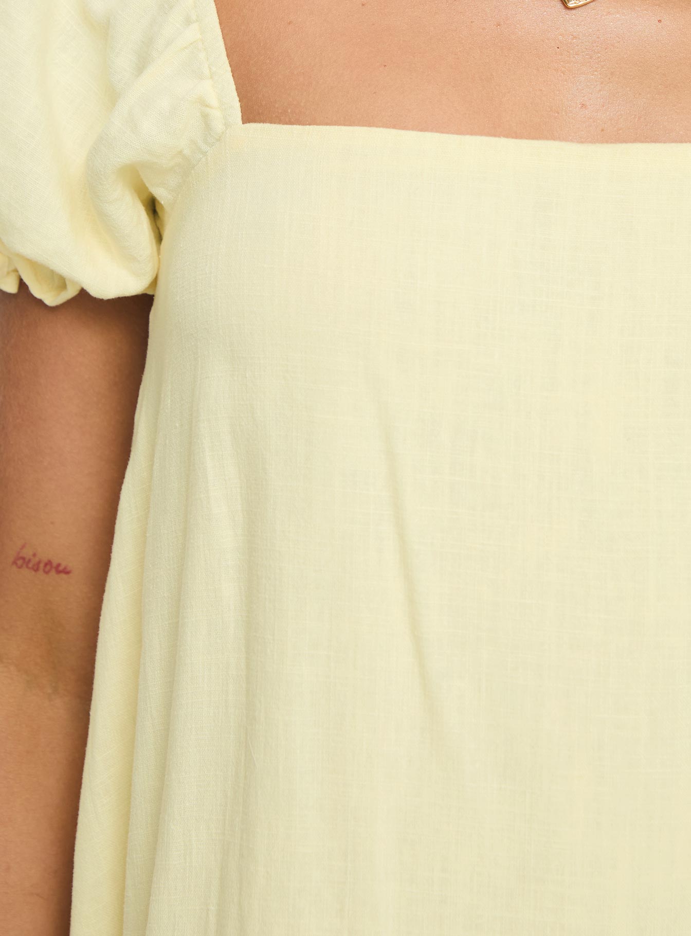 Beyond Linen Blend Mini Dress Yellow Princess Polly