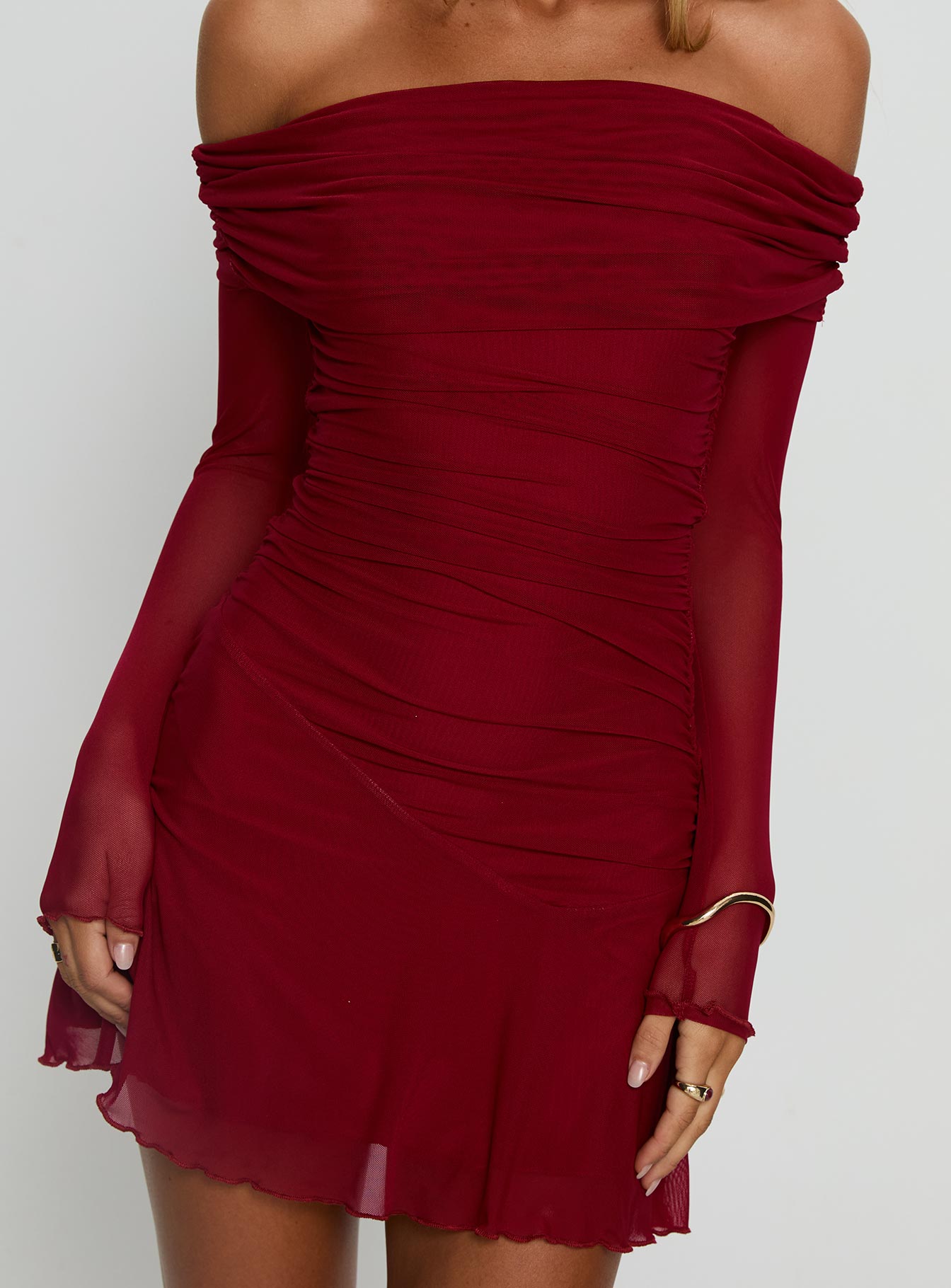 Koki Long Sleeve Off Shoulder Mini Dress Red Princess Polly