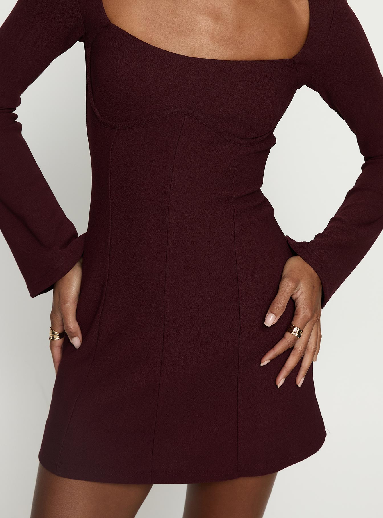 Encounters Long Sleeve Mini Dress Wine Princess Polly