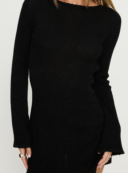 Rhapsody Long Sleeve Knit Mini Dress Black Princess Polly
