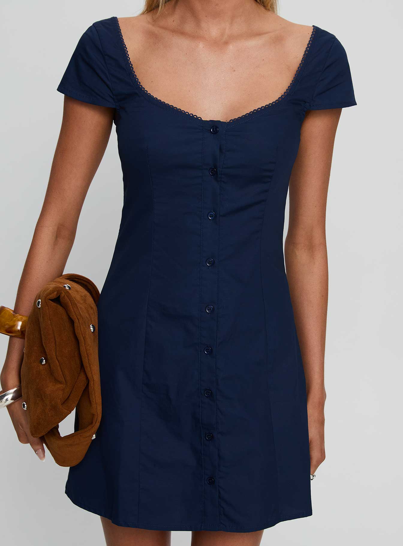 Marisella Button Down Mini Dress Navy Princess Polly