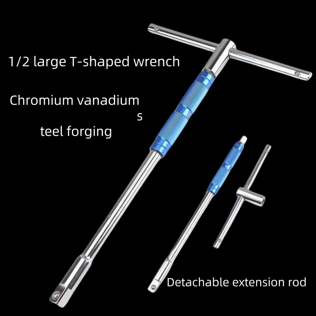 Multifunctional T-Handle Socket Wrench Set, Interchangeable Sockets and Lever Bar, Easy to Use Hand Tool for Repair Work