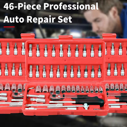 46-Piece Tool Set - General Home Use Craft Toolbox, Motorcycle Car Repair Tool Set, with Plastic Tool Box Storage Box