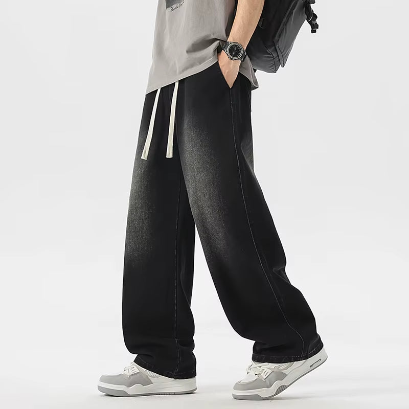 Men'S Jeans American Loose Wide-Leg Loose Straight Casual Trousers Street Hip-Hop Baggy Jeans Black Grey Blue Streetwear Men