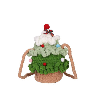 Christmas Tree Crochet Shoulder Bag Textured Casual Crossbody Bags for Kids Women Handmade Knitted Purse Holiday Gift Cute Bag